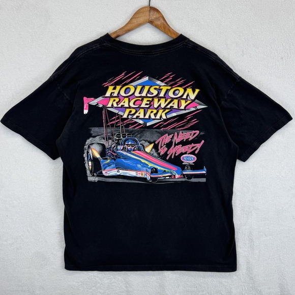 Vintage Houston Raceway Park Shirt Mens‎ XL Black Graphic Drag Racing NHRA 90s